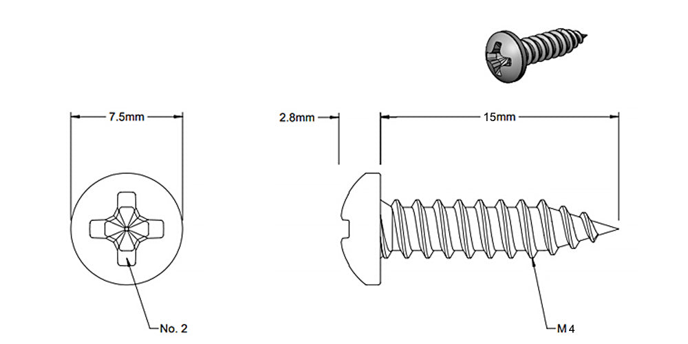 (5 Pack) M4x15mm Black Pointed Round Head Screw