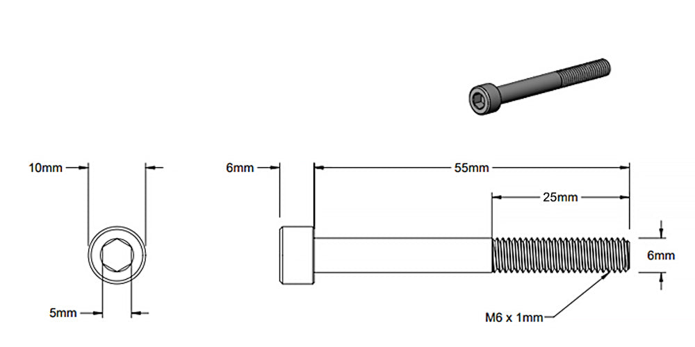 (2 Pack) M6x55mm Black Partially Threaded Black Socket Screw